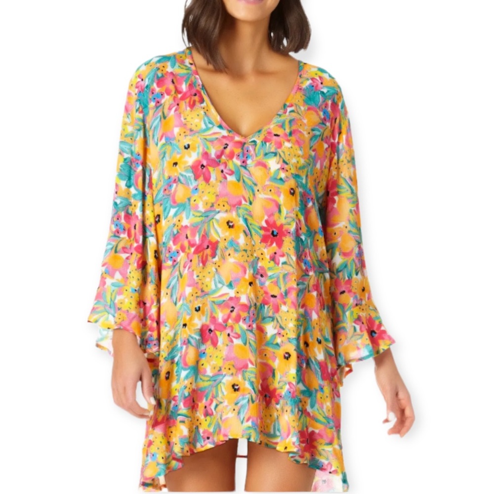 Anne Cole Flounce V Neck Tunic Cover Up - Picture 3 of 12